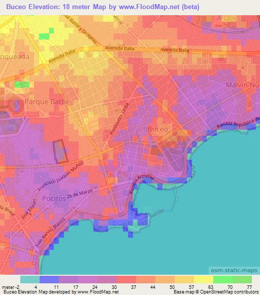 Buceo,Uruguay Elevation Map