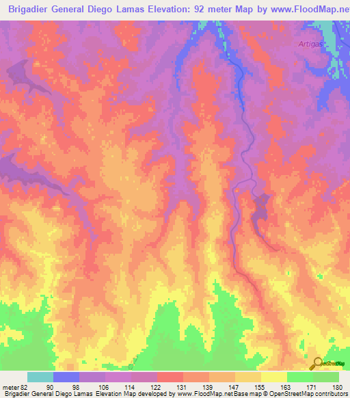 Brigadier General Diego Lamas,Uruguay Elevation Map