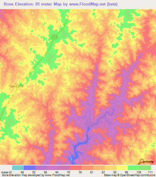 Bone,Uruguay Elevation Map