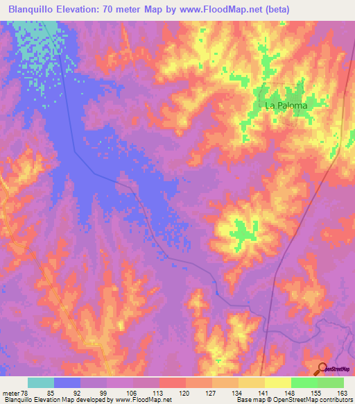 Blanquillo,Uruguay Elevation Map