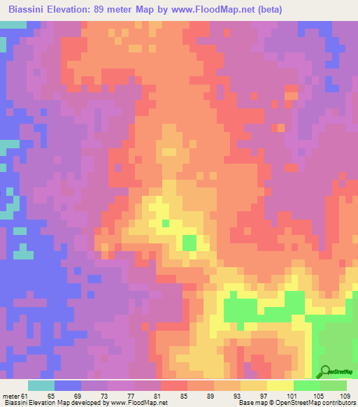 Biassini,Uruguay Elevation Map