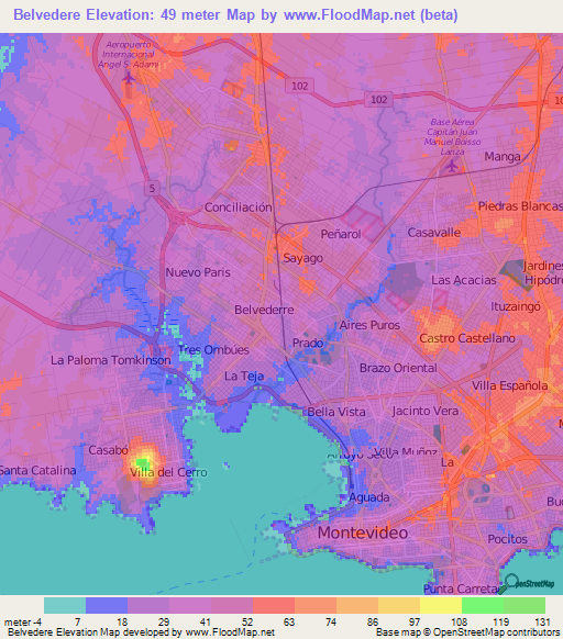 Belvedere,Uruguay Elevation Map