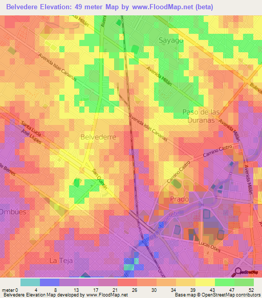 Belvedere,Uruguay Elevation Map