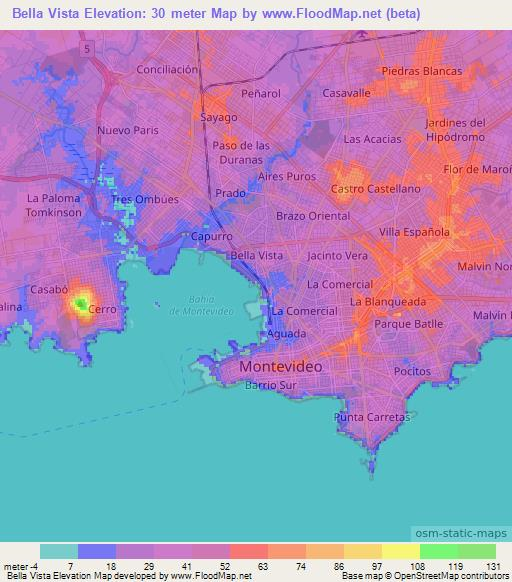 Bella Vista,Uruguay Elevation Map