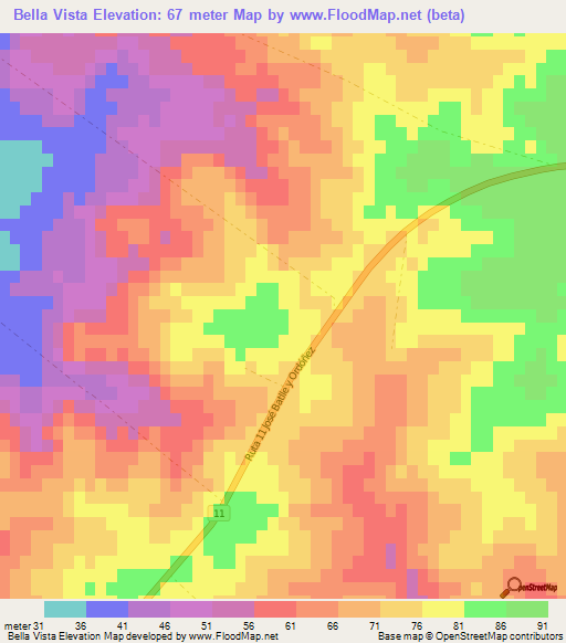 Bella Vista,Uruguay Elevation Map