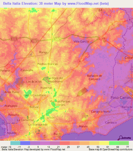 Bella Italia,Uruguay Elevation Map