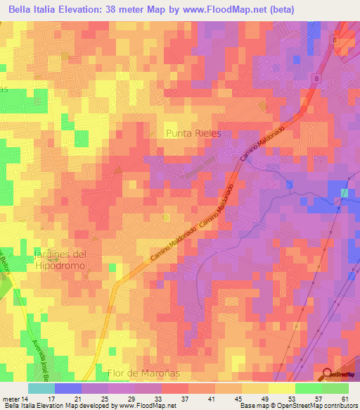 Bella Italia,Uruguay Elevation Map