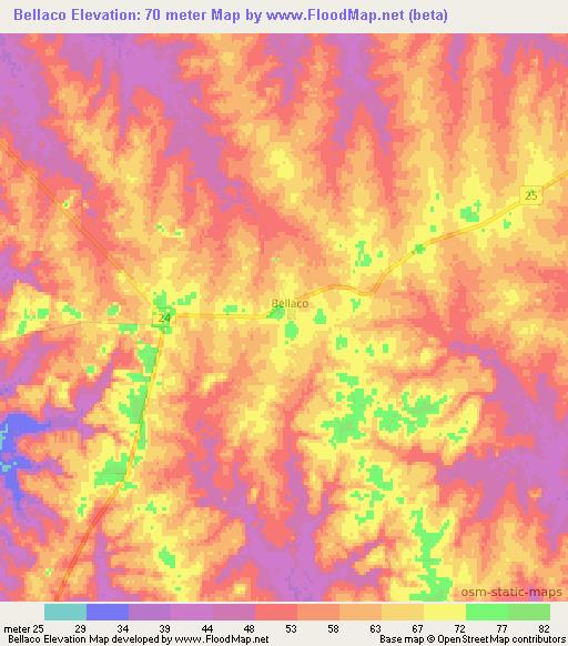 Bellaco,Uruguay Elevation Map