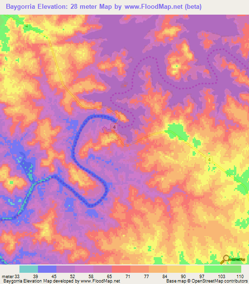 Baygorria,Uruguay Elevation Map