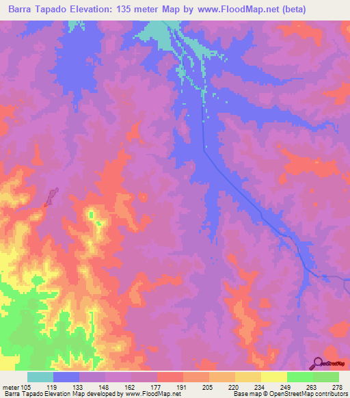Barra Tapado,Uruguay Elevation Map