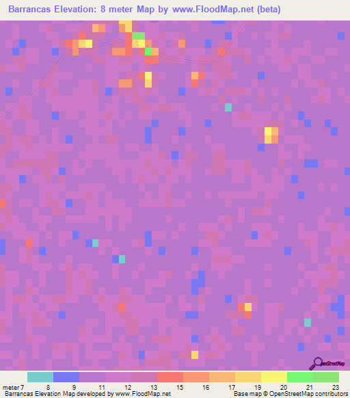 Barrancas,Uruguay Elevation Map