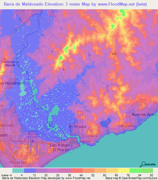Barra de Maldonado,Uruguay Elevation Map