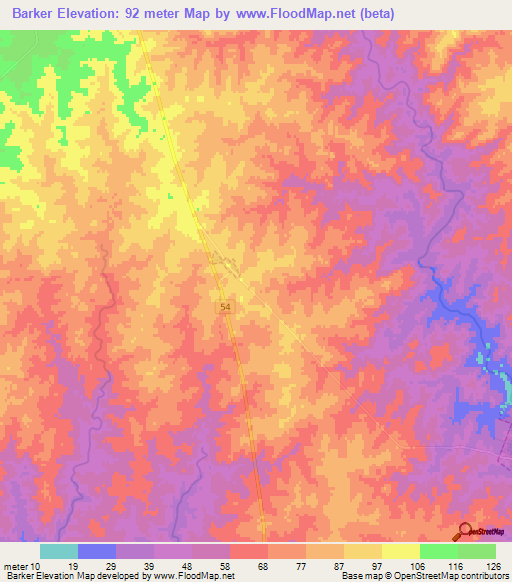 Barker,Uruguay Elevation Map