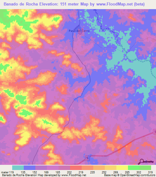 Banado de Rocha,Uruguay Elevation Map