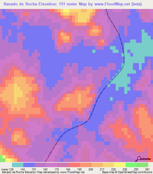Banado de Rocha,Uruguay Elevation Map