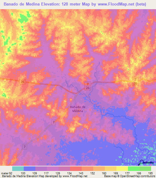 Banado de Medina,Uruguay Elevation Map