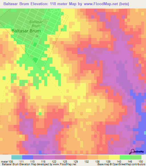Baltasar Brum,Uruguay Elevation Map