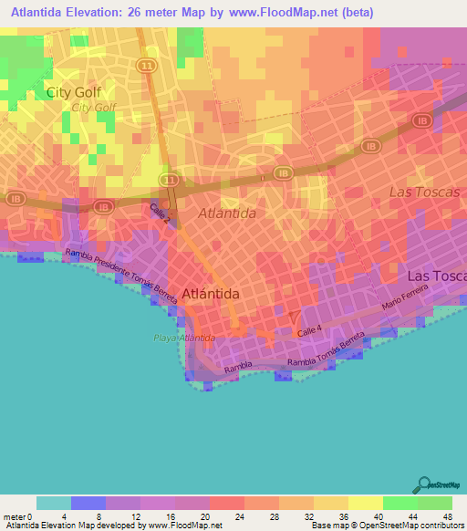 Atlantida,Uruguay Elevation Map