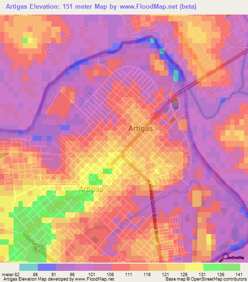 Artigas,Uruguay Elevation Map