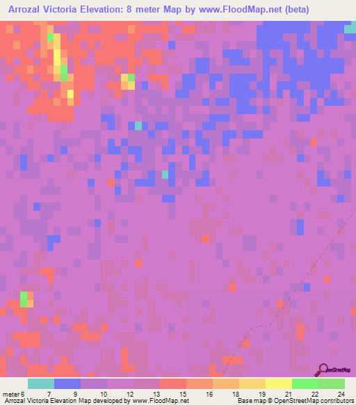 Arrozal Victoria,Uruguay Elevation Map