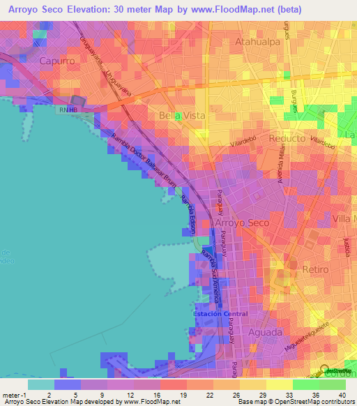 Arroyo Seco,Uruguay Elevation Map