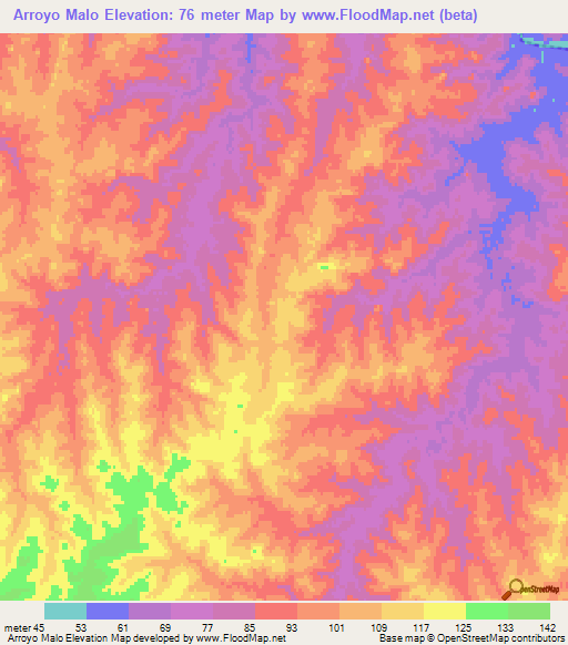 Arroyo Malo,Uruguay Elevation Map