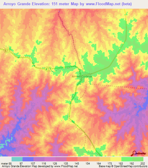Arroyo Grande,Uruguay Elevation Map