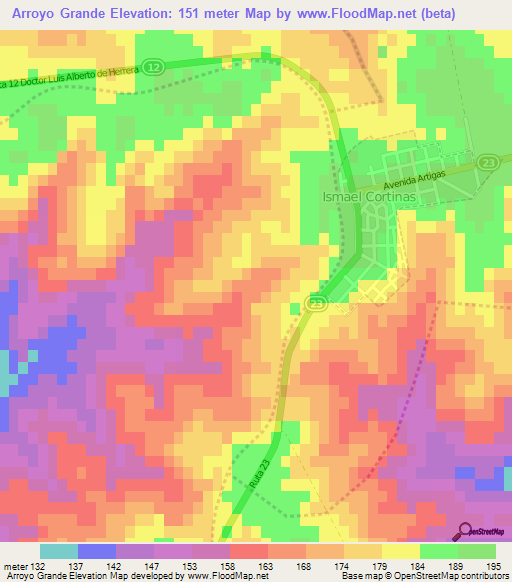 Arroyo Grande,Uruguay Elevation Map