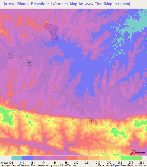 Arroyo Blanco,Uruguay Elevation Map