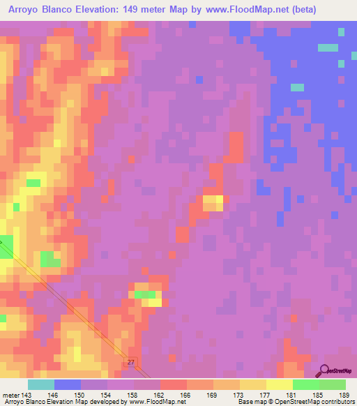Arroyo Blanco,Uruguay Elevation Map