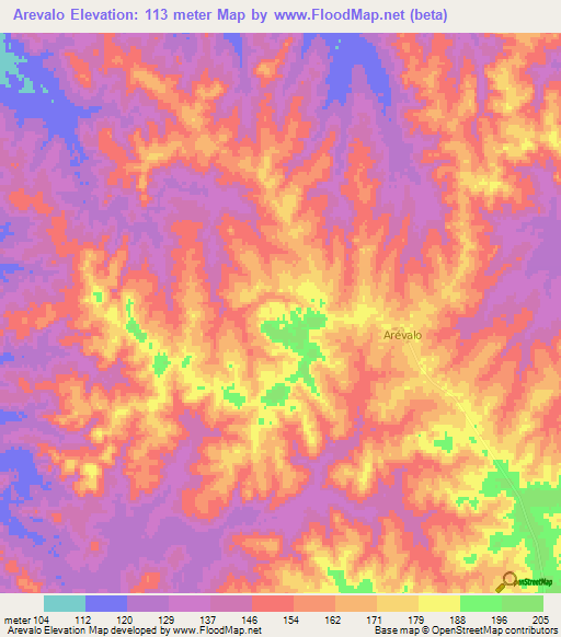 Arevalo,Uruguay Elevation Map