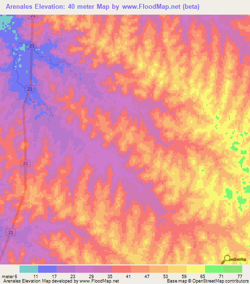 Arenales,Uruguay Elevation Map
