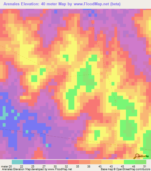 Arenales,Uruguay Elevation Map