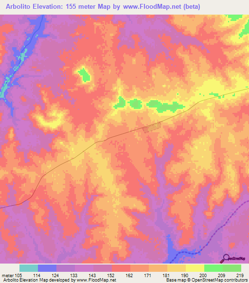 Arbolito,Uruguay Elevation Map