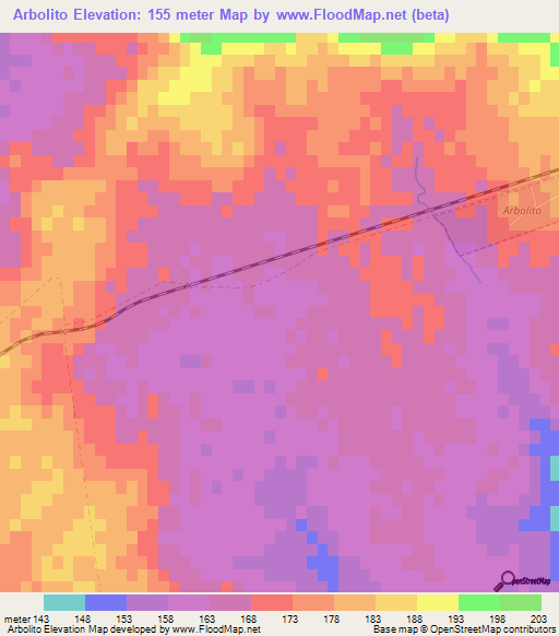 Arbolito,Uruguay Elevation Map