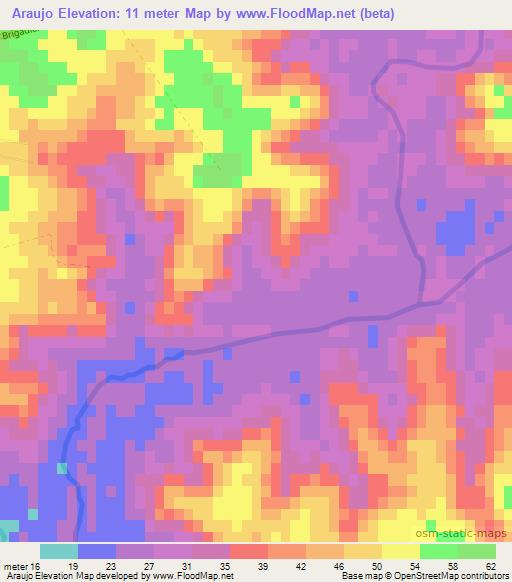Araujo,Uruguay Elevation Map