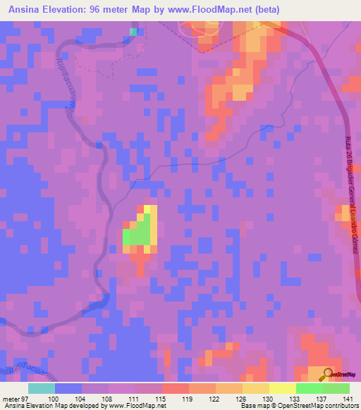 Ansina,Uruguay Elevation Map