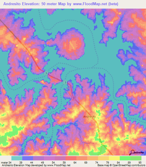 Andresito,Uruguay Elevation Map