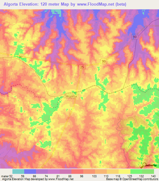Algorta,Uruguay Elevation Map