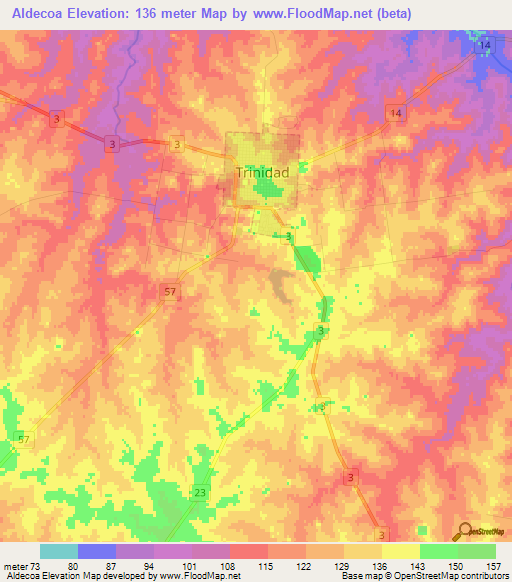 Aldecoa,Uruguay Elevation Map