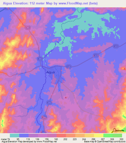 Aigua,Uruguay Elevation Map