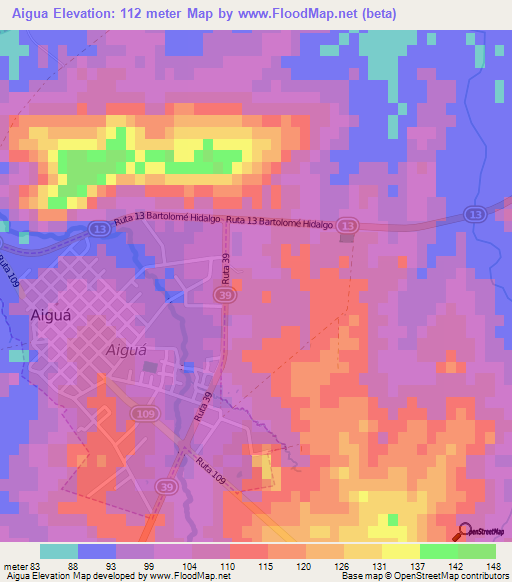 Aigua,Uruguay Elevation Map
