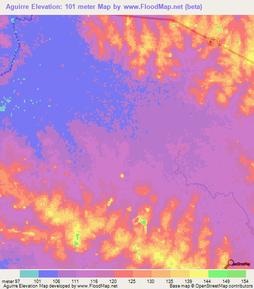 Aguirre,Uruguay Elevation Map