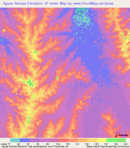 Aguas Buenas,Uruguay Elevation Map