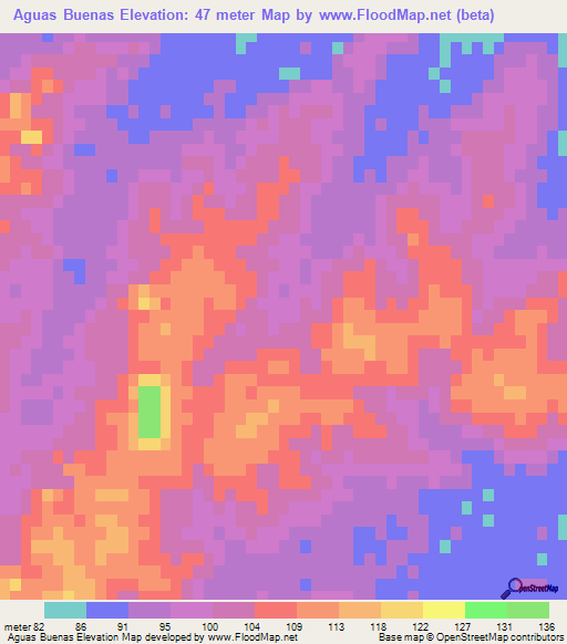 Aguas Buenas,Uruguay Elevation Map