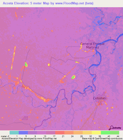 Acosta,Uruguay Elevation Map