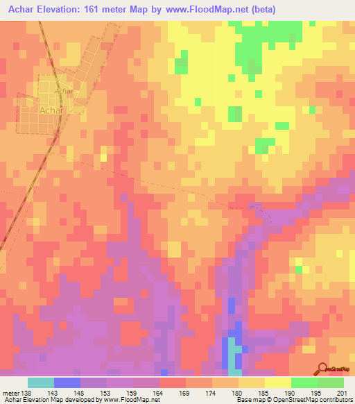 Achar,Uruguay Elevation Map