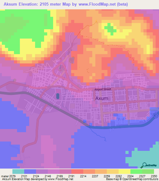 Aksum,Ethiopia Elevation Map