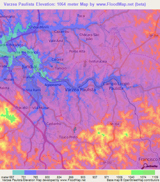 Varzea Paulista,Brazil Elevation Map