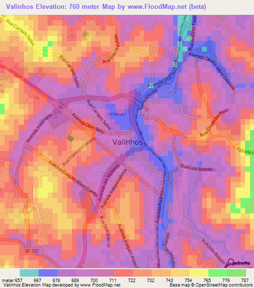 Valinhos,Brazil Elevation Map